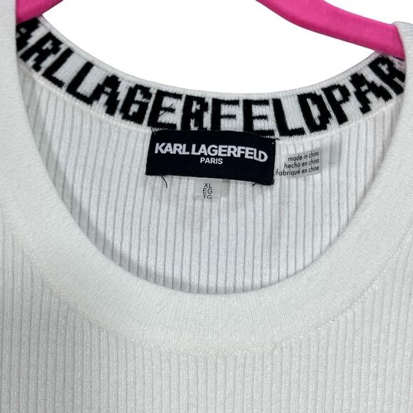Karl Lagerfeld Knit Long Sleeve Sweater Jumper with Gold Button Detail White XL - Picture 3 of 7